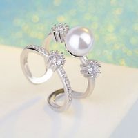 Copper Lady Simple Style Commute Inlay Geometric Imitation Pearl Zircon Open Rings main image 5
