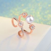 Copper Lady Simple Style Commute Inlay Geometric Imitation Pearl Zircon Open Rings main image 4