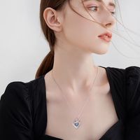 Sterling Silver Cute Sweet Hollow Out Inlay Heart Shape Rose Birthstone Zircon Pendant Necklace main image 6