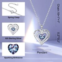 Sterling Silver Cute Sweet Hollow Out Inlay Heart Shape Rose Birthstone Zircon Pendant Necklace main image 3
