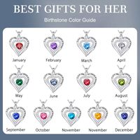 Sterling Silver Cute Sweet Hollow Out Inlay Heart Shape Rose Birthstone Zircon Pendant Necklace main image 2