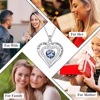 Sterling Silver Cute Sweet Hollow Out Inlay Heart Shape Rose Birthstone Zircon Pendant Necklace main image 5