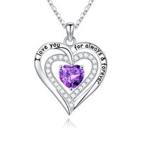Sterling Silver Cute Sweet Hollow Out Inlay Heart Shape Rose Birthstone Zircon Pendant Necklace sku image 2