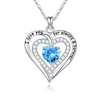 Sterling Silver Cute Sweet Hollow Out Inlay Heart Shape Rose Birthstone Zircon Pendant Necklace sku image 3