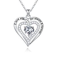 Sterling Silver Cute Sweet Hollow Out Inlay Heart Shape Rose Birthstone Zircon Pendant Necklace sku image 4