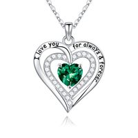 Sterling Silver Cute Sweet Hollow Out Inlay Heart Shape Rose Birthstone Zircon Pendant Necklace sku image 5