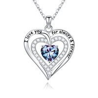 Sterling Silver Cute Sweet Hollow Out Inlay Heart Shape Rose Birthstone Zircon Pendant Necklace sku image 6
