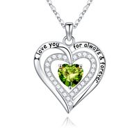Sterling Silver Cute Sweet Hollow Out Inlay Heart Shape Rose Birthstone Zircon Pendant Necklace sku image 8