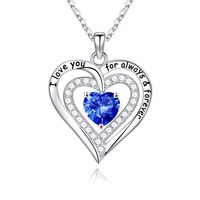 Sterling Silver Cute Sweet Hollow Out Inlay Heart Shape Rose Birthstone Zircon Pendant Necklace sku image 9