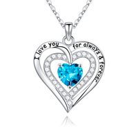 Sterling Silver Cute Sweet Hollow Out Inlay Heart Shape Rose Birthstone Zircon Pendant Necklace sku image 11