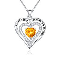 Sterling Silver Cute Sweet Hollow Out Inlay Heart Shape Rose Birthstone Zircon Pendant Necklace sku image 12