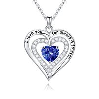 Sterling Silver Cute Sweet Hollow Out Inlay Heart Shape Rose Birthstone Zircon Pendant Necklace sku image 13