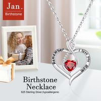 Sterling Silver Cute Sweet Plating Hollow Out Inlay Heart Shape Birthstone Zircon Pendant Necklace main image 1