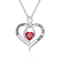 Sterling Silver Cute Sweet Plating Hollow Out Inlay Heart Shape Birthstone Zircon Pendant Necklace sku image 1