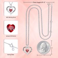 Sterling Silver Cute Sweet Plating Hollow Out Inlay Heart Shape Birthstone Zircon Pendant Necklace main image 4