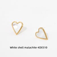 Wholesale Fashion Heart Shape Stainless Steel Inlay Shell Earrings Necklace sku image 4