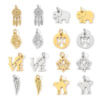 20 PCS/Package 201 Stainless Steel 18K Gold Plated Elephant Leaves Wings Polished Pendant Bracelets main image 5
