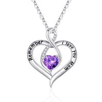Sterling Silver Cute Sweet Plating Hollow Out Inlay Heart Shape Birthstone Zircon Pendant Necklace sku image 2
