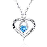 Sterling Silver Cute Sweet Plating Hollow Out Inlay Heart Shape Birthstone Zircon Pendant Necklace sku image 3