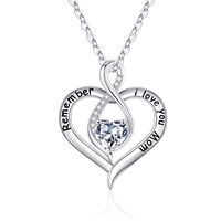 Sterling Silver Cute Sweet Plating Hollow Out Inlay Heart Shape Birthstone Zircon Pendant Necklace sku image 4