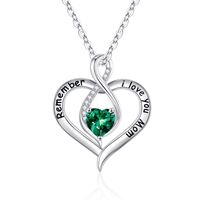 Sterling Silver Cute Sweet Plating Hollow Out Inlay Heart Shape Birthstone Zircon Pendant Necklace sku image 5
