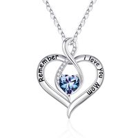 Sterling Silver Cute Sweet Plating Hollow Out Inlay Heart Shape Birthstone Zircon Pendant Necklace sku image 6