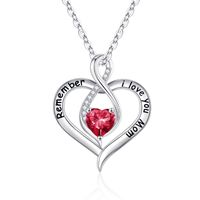 Sterling Silver Cute Sweet Plating Hollow Out Inlay Heart Shape Birthstone Zircon Pendant Necklace sku image 7