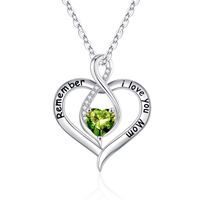 Sterling Silver Cute Sweet Plating Hollow Out Inlay Heart Shape Birthstone Zircon Pendant Necklace sku image 8