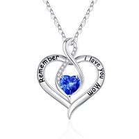 Sterling Silver Cute Sweet Plating Hollow Out Inlay Heart Shape Birthstone Zircon Pendant Necklace sku image 9