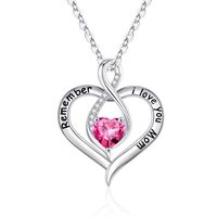 Sterling Silver Cute Sweet Plating Hollow Out Inlay Heart Shape Birthstone Zircon Pendant Necklace sku image 10