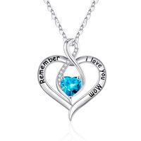 Sterling Silver Cute Sweet Plating Hollow Out Inlay Heart Shape Birthstone Zircon Pendant Necklace sku image 11