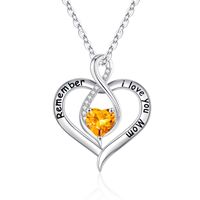 Sterling Silver Cute Sweet Plating Hollow Out Inlay Heart Shape Birthstone Zircon Pendant Necklace sku image 12