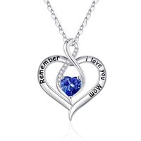 Sterling Silver Cute Sweet Plating Hollow Out Inlay Heart Shape Birthstone Zircon Pendant Necklace sku image 13