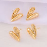 1 Pair 17 * 22mm Copper Zircon 18K Gold Plated Heart Shape Polished Earring Findings main image 1