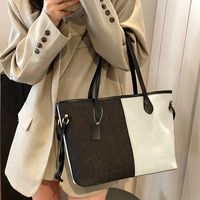 Women's Large Pu Leather Color Block Basic Sewing Thread Zipper Tote Bag main image 2