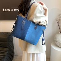 Women's Large Pu Leather Color Block Basic Sewing Thread Zipper Tote Bag main image 5