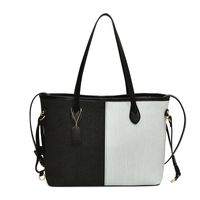 Women's Large Pu Leather Color Block Basic Sewing Thread Zipper Tote Bag sku image 1