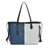 Women's Large Pu Leather Color Block Basic Sewing Thread Zipper Tote Bag sku image 3