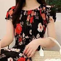 Women's Tea Dress Elegant Sexy Boat Neck Elastic Waist Flowers Hollow Out Short Sleeve Flower Midi Dress Casual Outdoor Daily main image 4