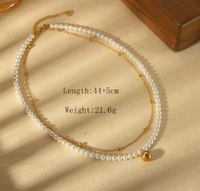 Edelstahl 304 18 Karat Vergoldet IG-Stil Basic Pendeln Überzug Inlay Runden Künstliche Perlen Armbänder Halskette main image 2