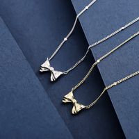 Sterling Silver 14K Gold Plated Simple Style Classic Style Plating Bow Knot Pendant Necklace main image 1