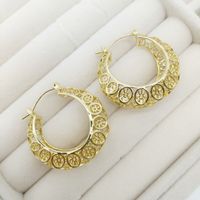 1 Pair Elegant Lady Streetwear Flower Alloy 18K Gold Plated Hoop Earrings sku image 3