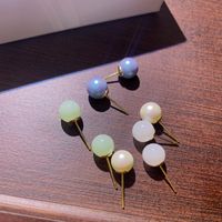 Copper 14K Gold Plated K Gold Plated Silver Plated Elegant Simple Style Commute Inlay Circle Round Round Dots Artificial Pearls Zircon Ear Studs main image 7