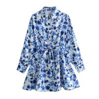 Women's Regular Dress British Style Turndown Printing Button Long Sleeve Ditsy Floral Above Knee Holiday Beach Date main image 2