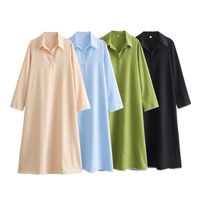 Women's Regular Dress Streetwear Turndown Long Sleeve Solid Color Midi Dress Outdoor Daily main image 3