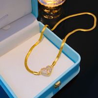 Wholesale Elegant Heart Shape 304 Stainless Steel Copper Plating Inlay 18K Gold Plated K Gold Plated Zircon Pendant Necklace main image 7