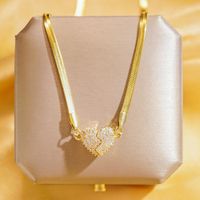 Wholesale Elegant Heart Shape 304 Stainless Steel Copper Plating Inlay 18K Gold Plated K Gold Plated Zircon Pendant Necklace main image 9
