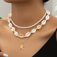 Vacation Tropical Starfish Plastic Shell Zinc Alloy Beaded Plating 14K Gold Plated Women's Three Layer Necklace sku image 3