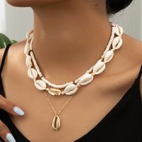 Vacation Tropical Starfish Plastic Shell Zinc Alloy Beaded Plating 14K Gold Plated Women's Three Layer Necklace sku image 4