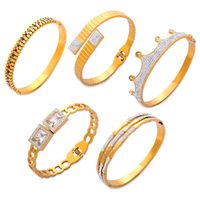 Elegant Solid Color 18K Gold Plated Artificial Diamond Titanium Steel Wholesale Bangle main image 9